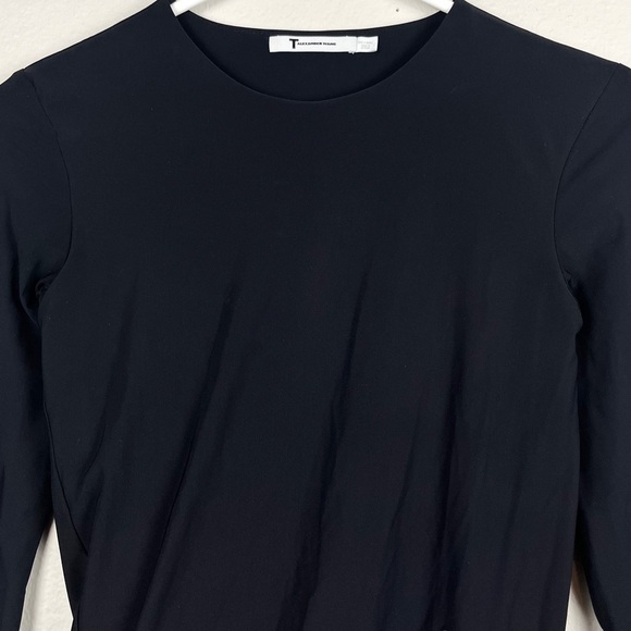T Alexander Wang Black Stretch Jersey Long Sleeve Ruched Twist Mini Dress - Picture 3 of 7